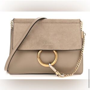 EUC CHLOE Calfskin Suede Mini Chain Faye Shoulder Bag Motty Grey comes with COA